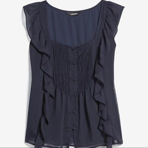 Express Square Neck Button Ruffle Tank